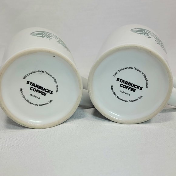 Starbuck 2011 Tall White Coffee Mugs 10.6 oz   Set of 2 - Picture 6 of 9